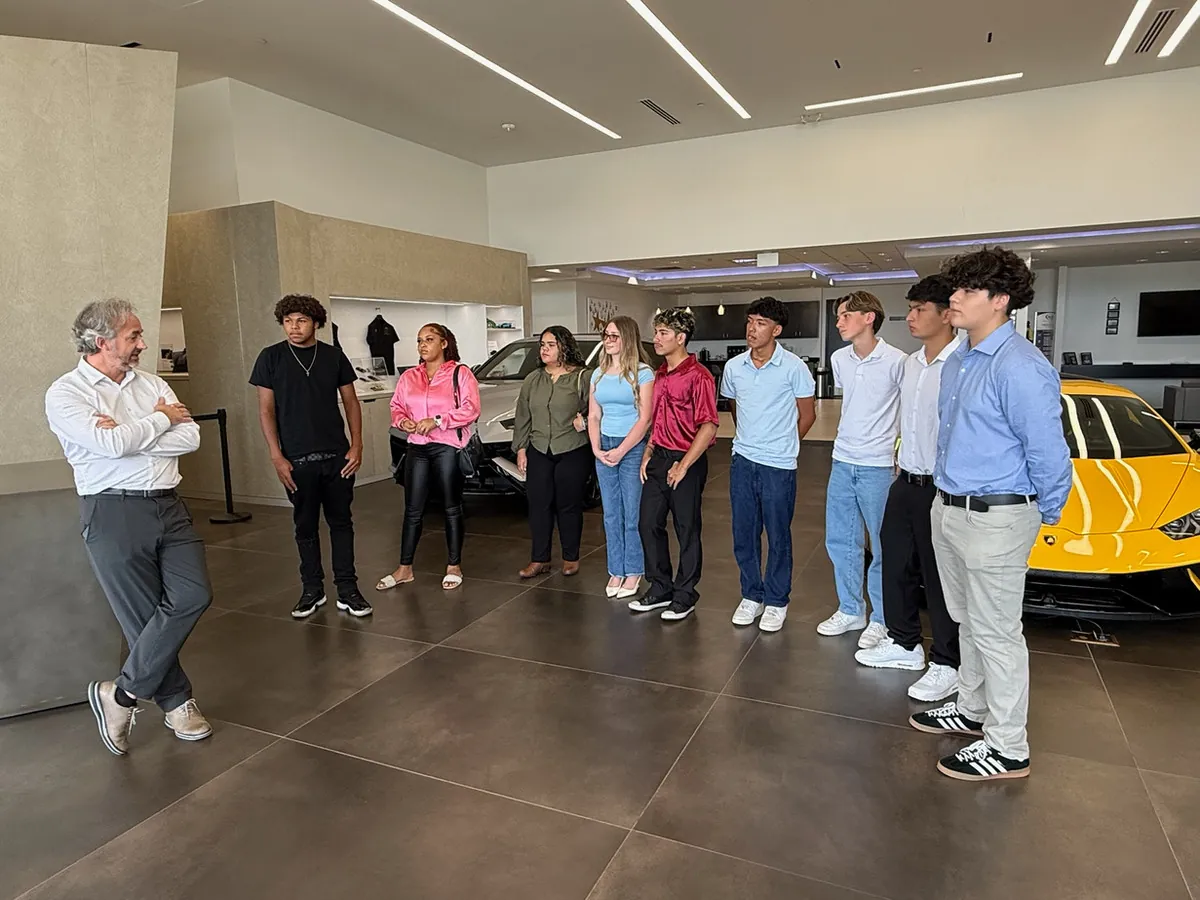 Young Founders Society members visiting sponsor Lamborghini Orlando